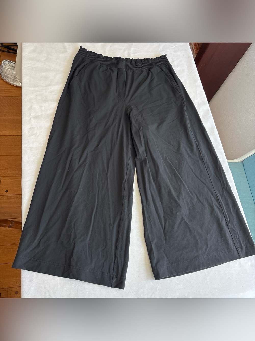 Wide Leg Black Elastic Waist Pants